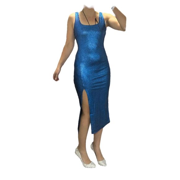 Reese Metallic Midi Dress - Blue - Picture 4 of 5